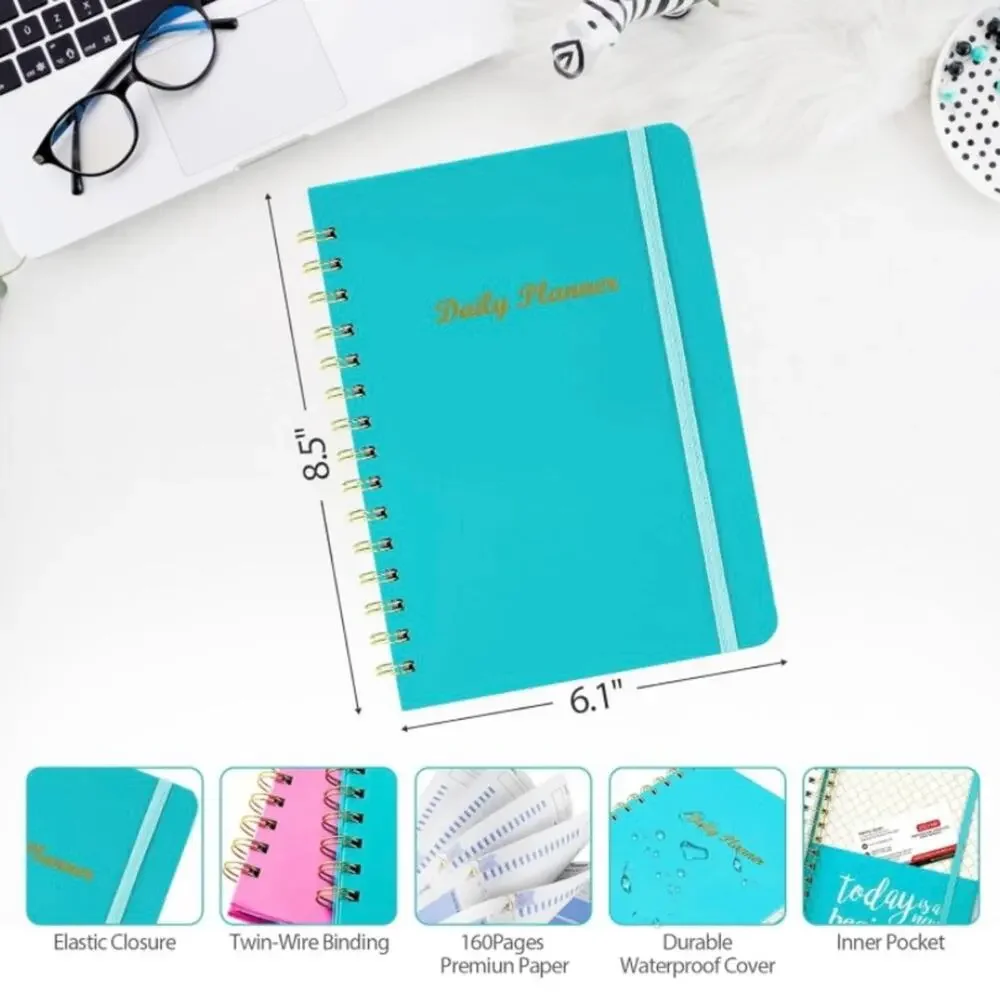 Daily Planner Organizer Undated Teal Green Task List Spiral Bound Notebook